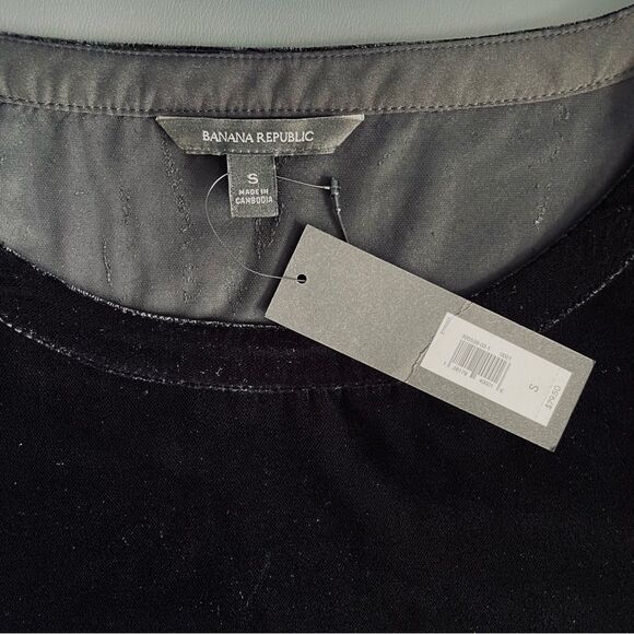 💠 Banana Republic Black Velvet High-Low Short Sleeve Hem Holiday Top Size S - Picture 10 of 13